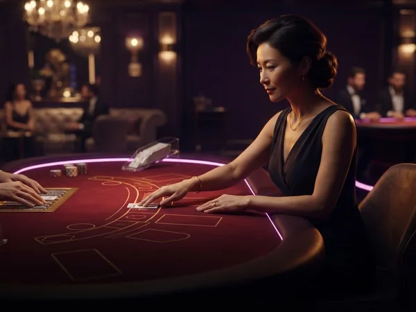 Lobby-style demo game card: 3D render of a red virtual speed baccarat table