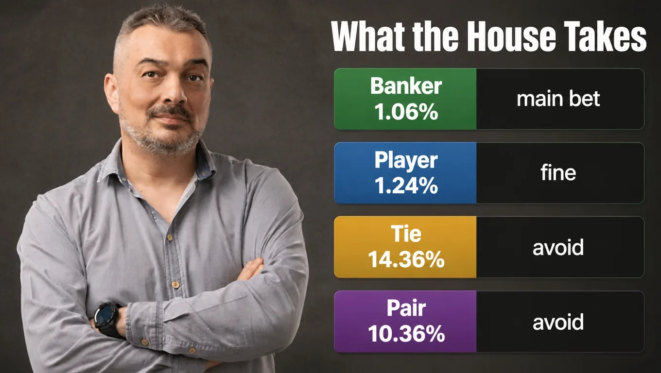 House edge on four baccarat bets