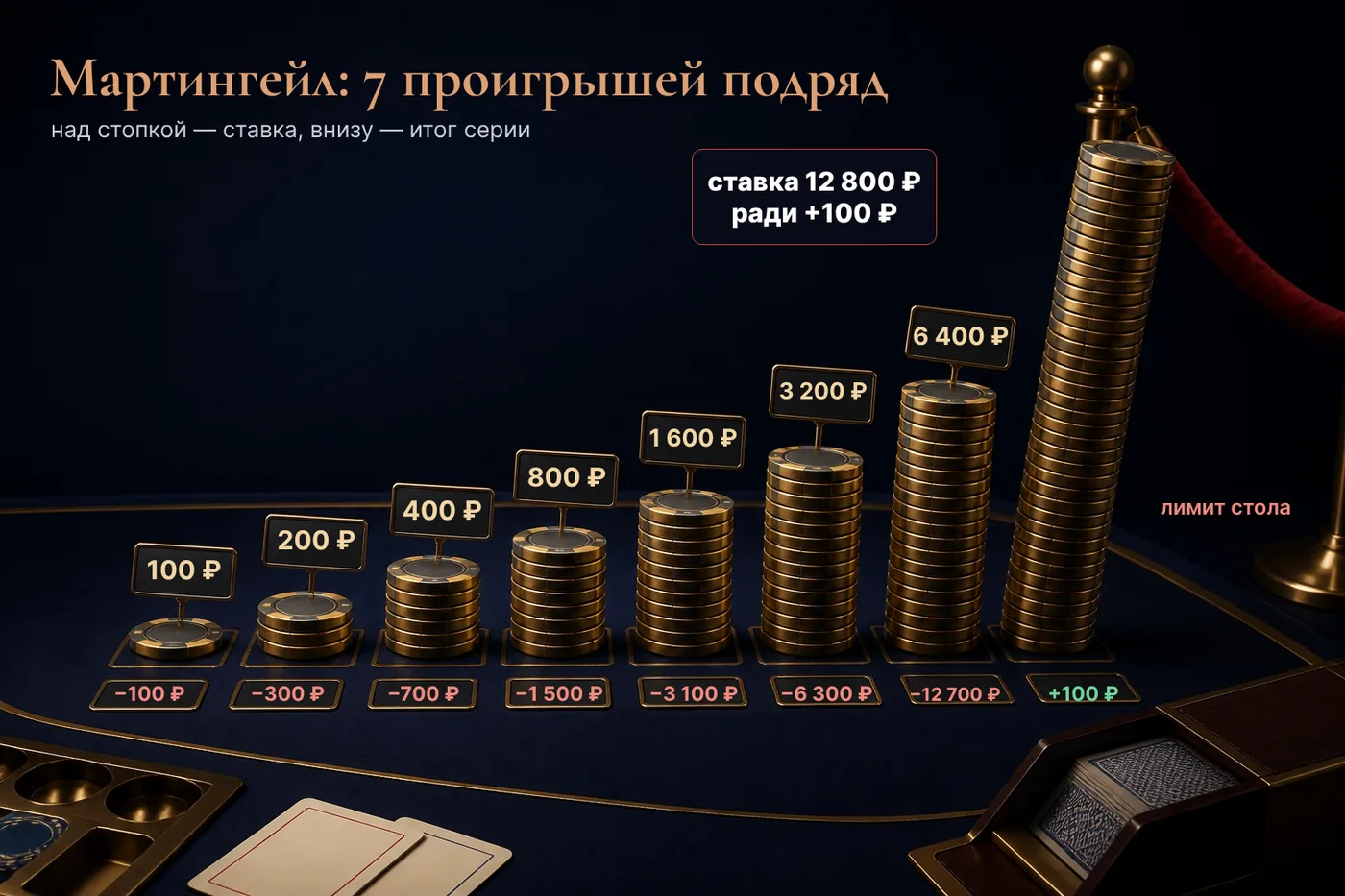 Рост ставки по Мартингейлу за 8 раундов